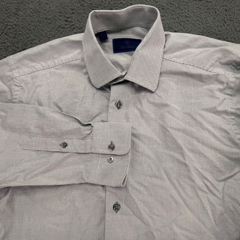 David‎ Donahue Mens Dress Shirt Size 16 32 33 100 Cotton Gray Grid Pattern
